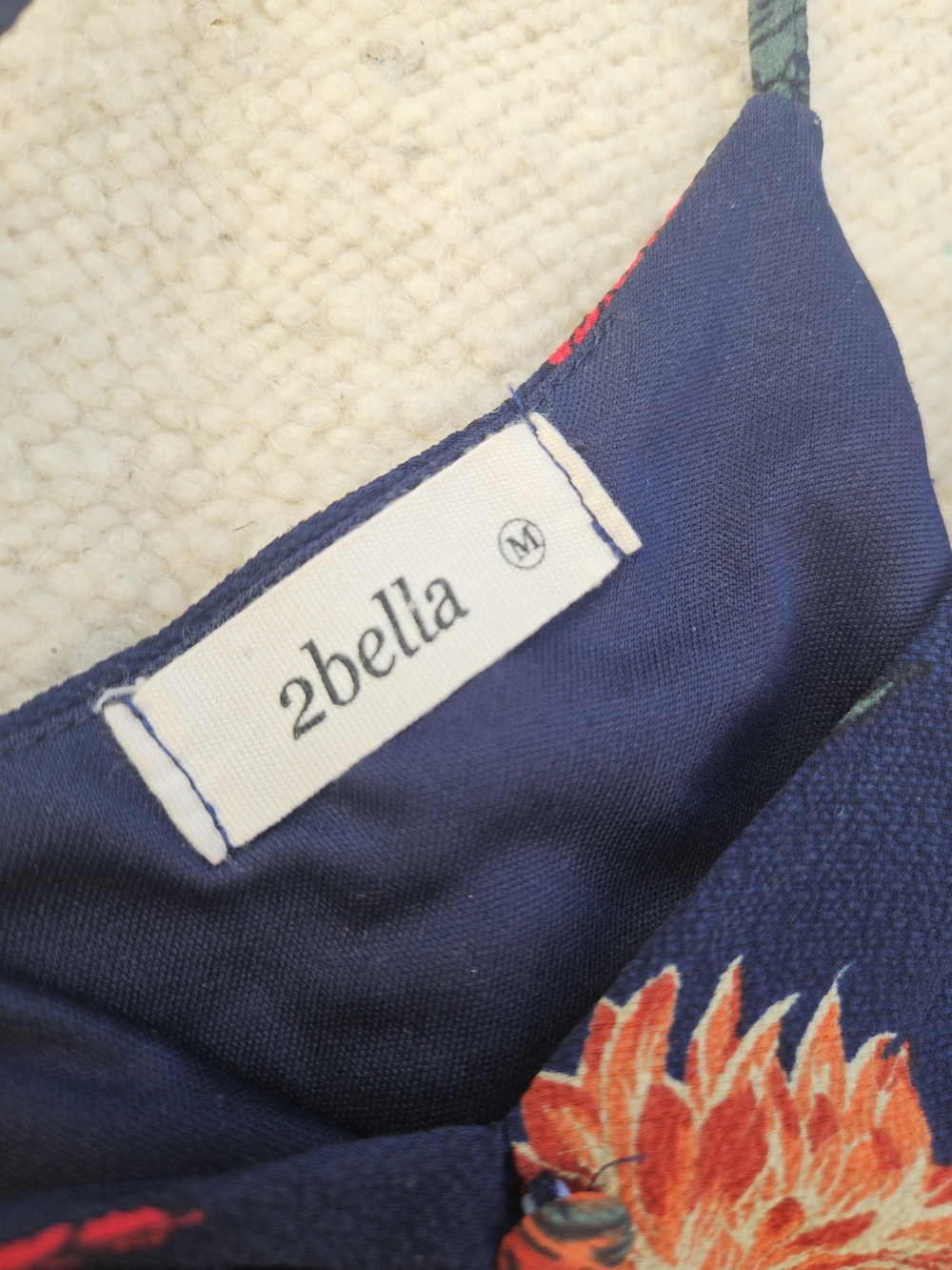 Boho Floral Maxi Dress Navy Blue Orange Floral Lace Waist Cottagecore Size M - Picture 11 of 11